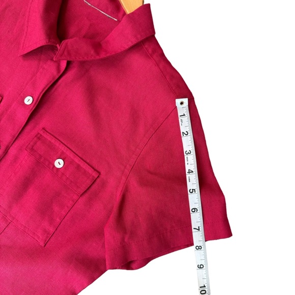 Vintage Womens Red Maroon Linen Blend Buttons Down Short Sleeve Maxi Dress Sz. M - Picture 8 of 14